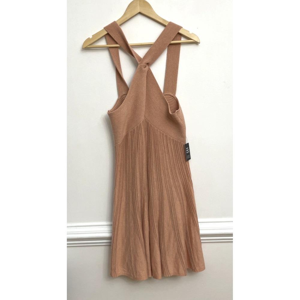 Express Halter Criss Cross Mini Dress Terracotta Metallic Ribbed Accordion Pleat